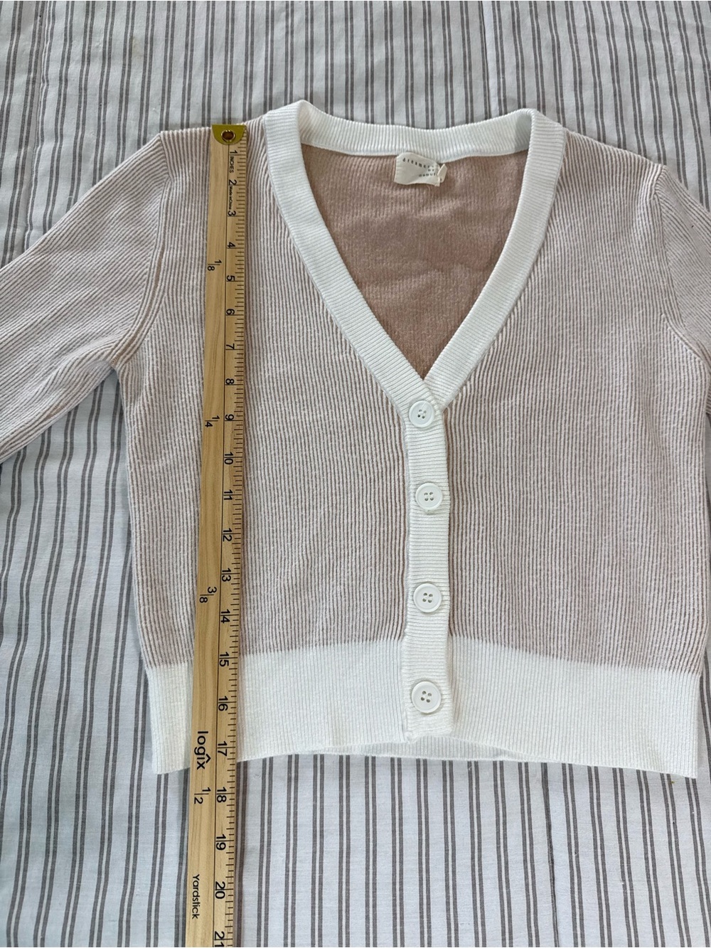 Dreamers by Debut Ribbed Cropped Cardigan Sweater Beige White Size S - Picture 5 of 12